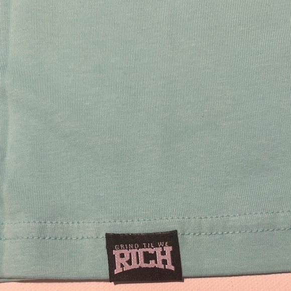 NWOT Men's "Grind Til We Rich" Aqua Blue Tee Size XL (G3) - Picture 4 of 5